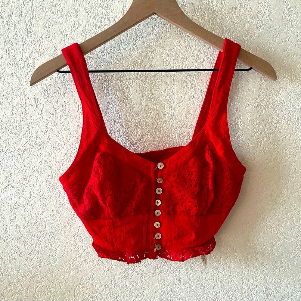 Free People Red Lace Crop Top